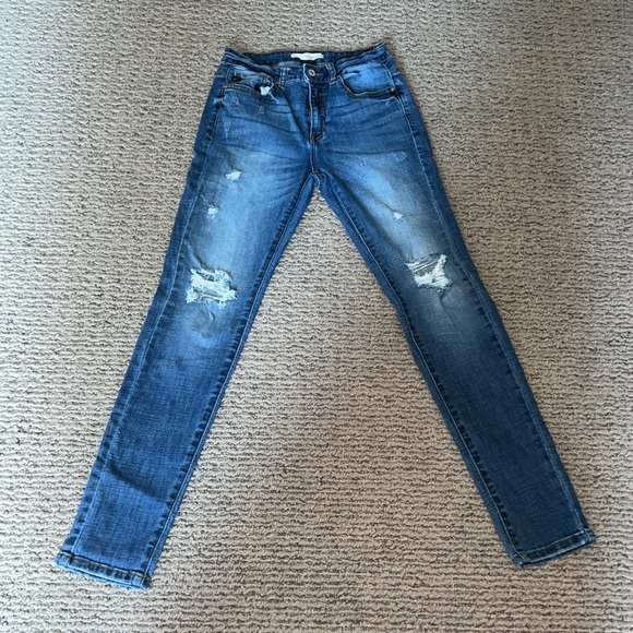 KanCan High Rise Medium Wash Ripped Knee Super Skinny Jeans, 27 - Picture 2 of 5